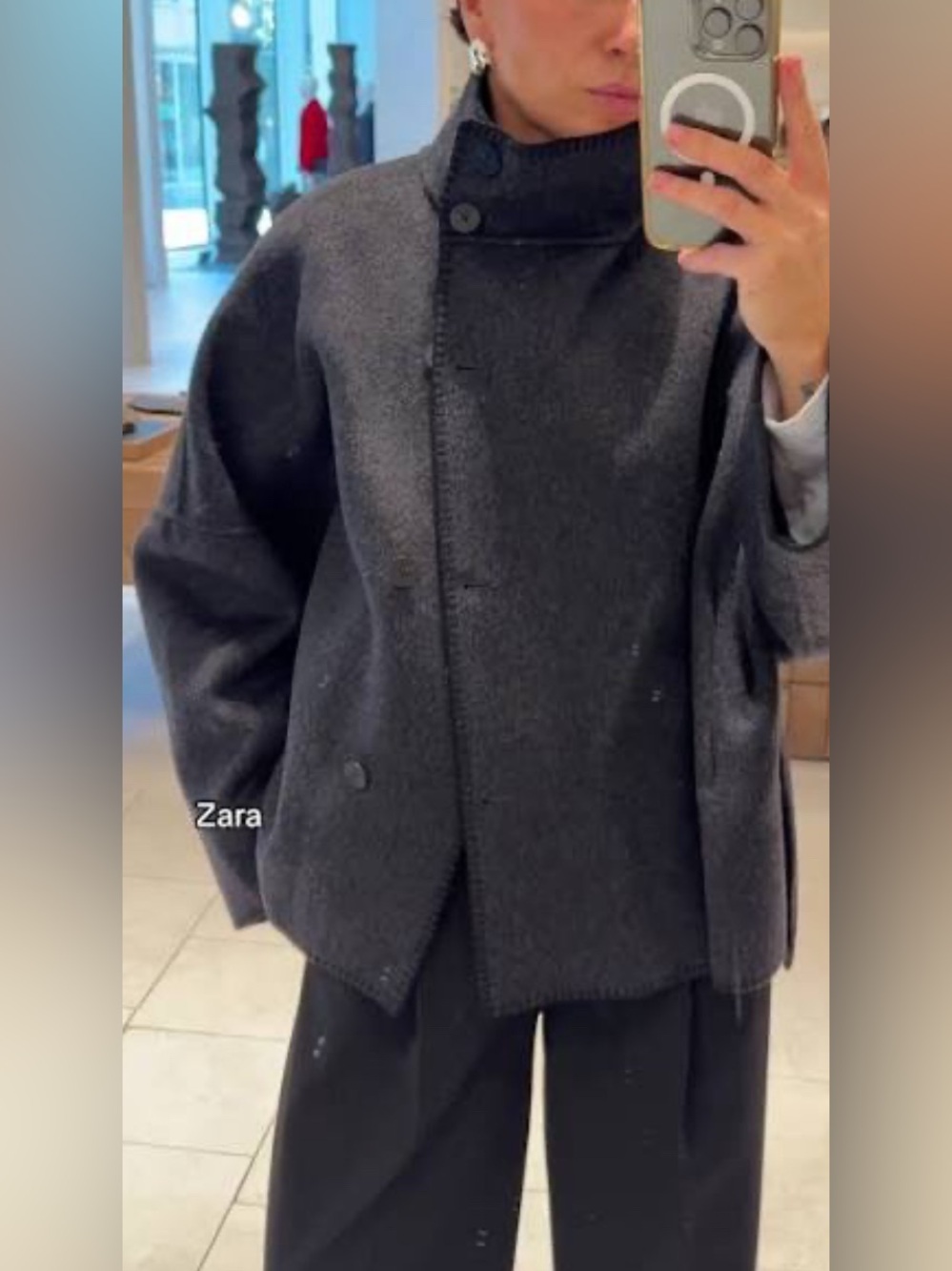*nwt* Zara Wool Blanket Stitch Grey Coat - Picture 3 of 6